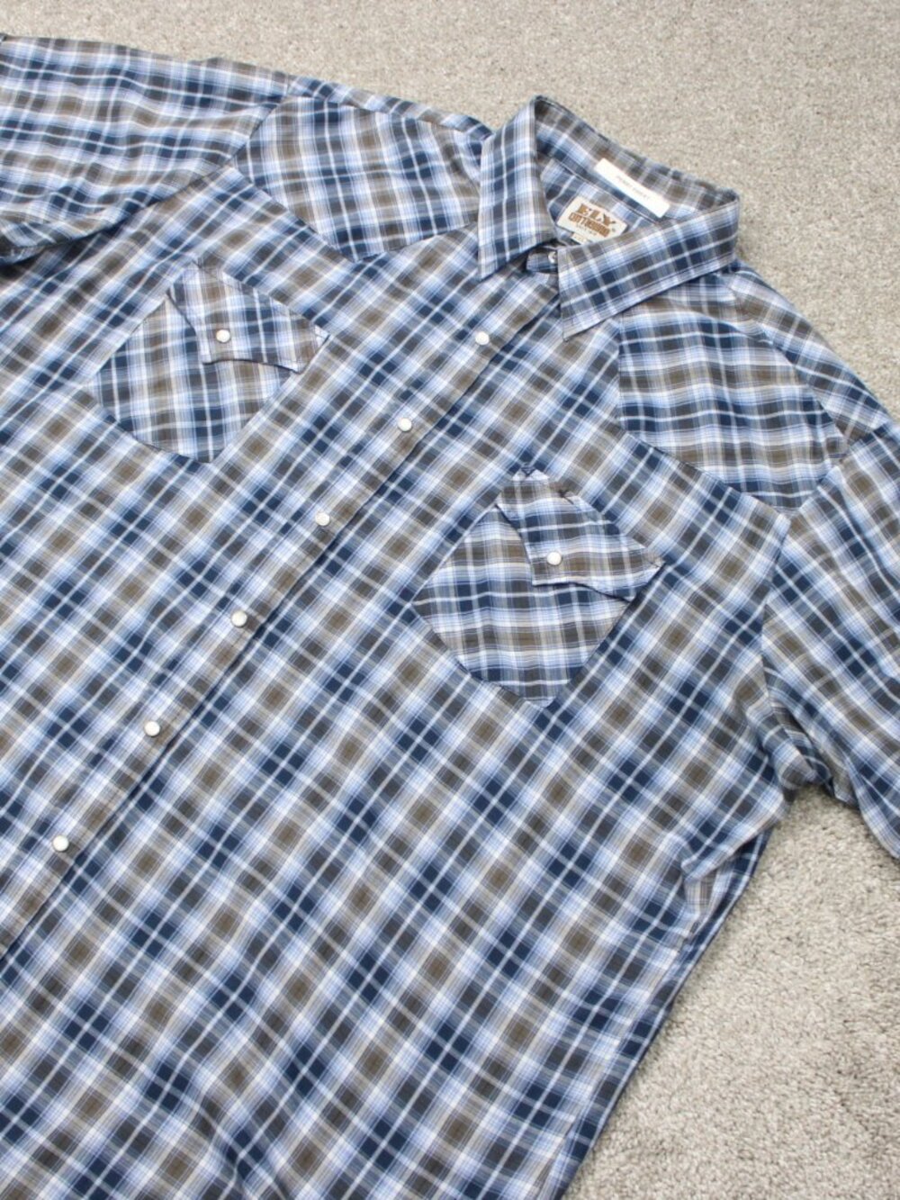 Ely Cattleman Shirt Mens 2XL XXL Blue Plaid Pearl Snap Western Short Sleeve - Picture 3 of 12